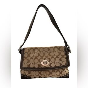 Coach Hampton turnlock Signature Canvas Flap Shoulder Bag Y2K